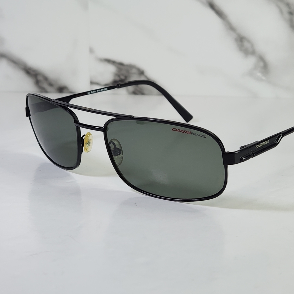CARRERA Polarized Sunglasses Black Metal Aviator Sunglasses with Green Lenses.